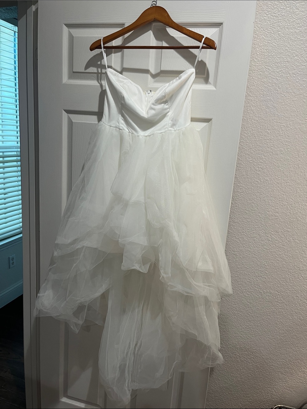 Lulu's White Layered Tulle Spaghetti Strap Dress
